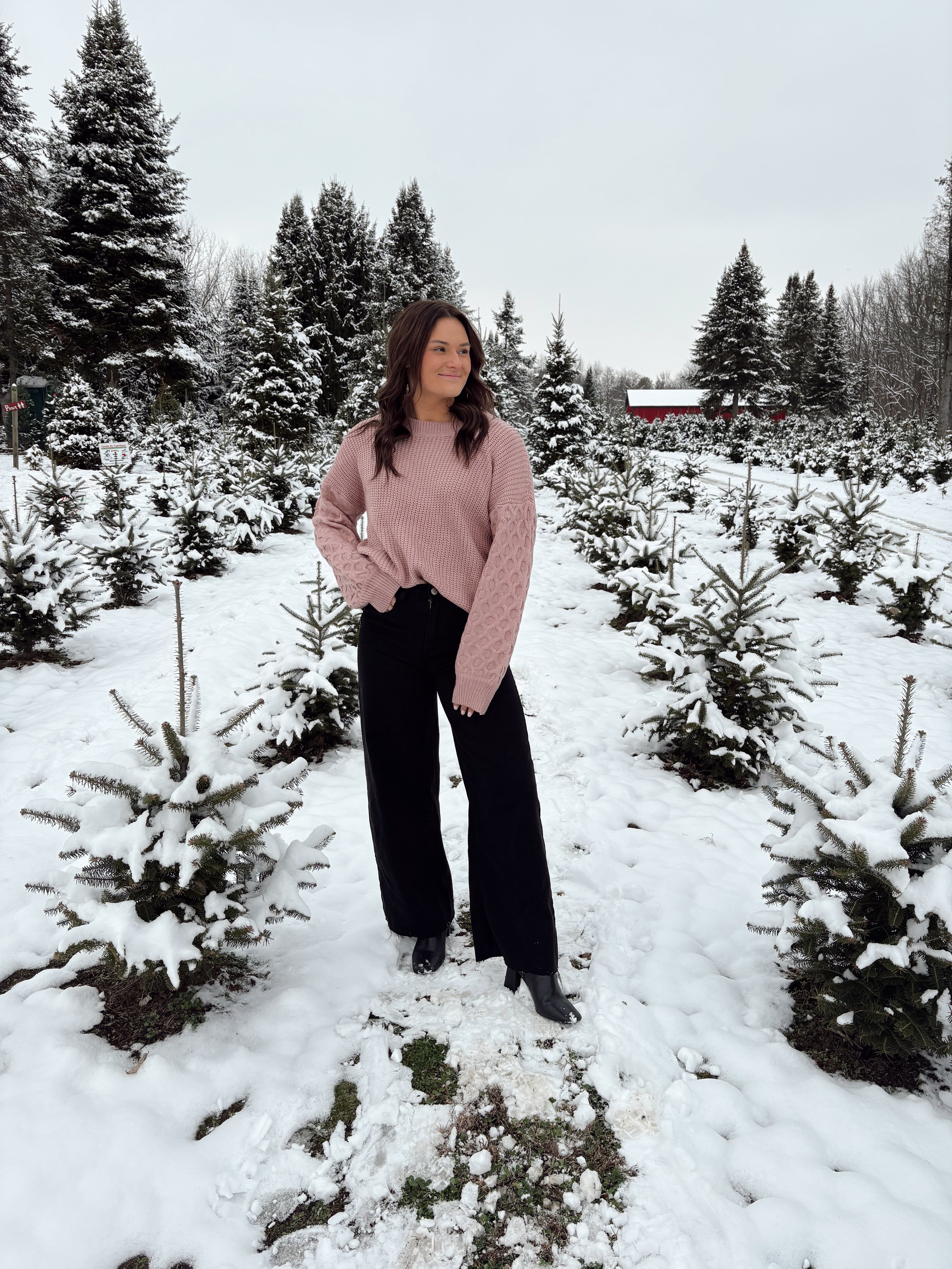 Dusty Pink Candy Cane Knit