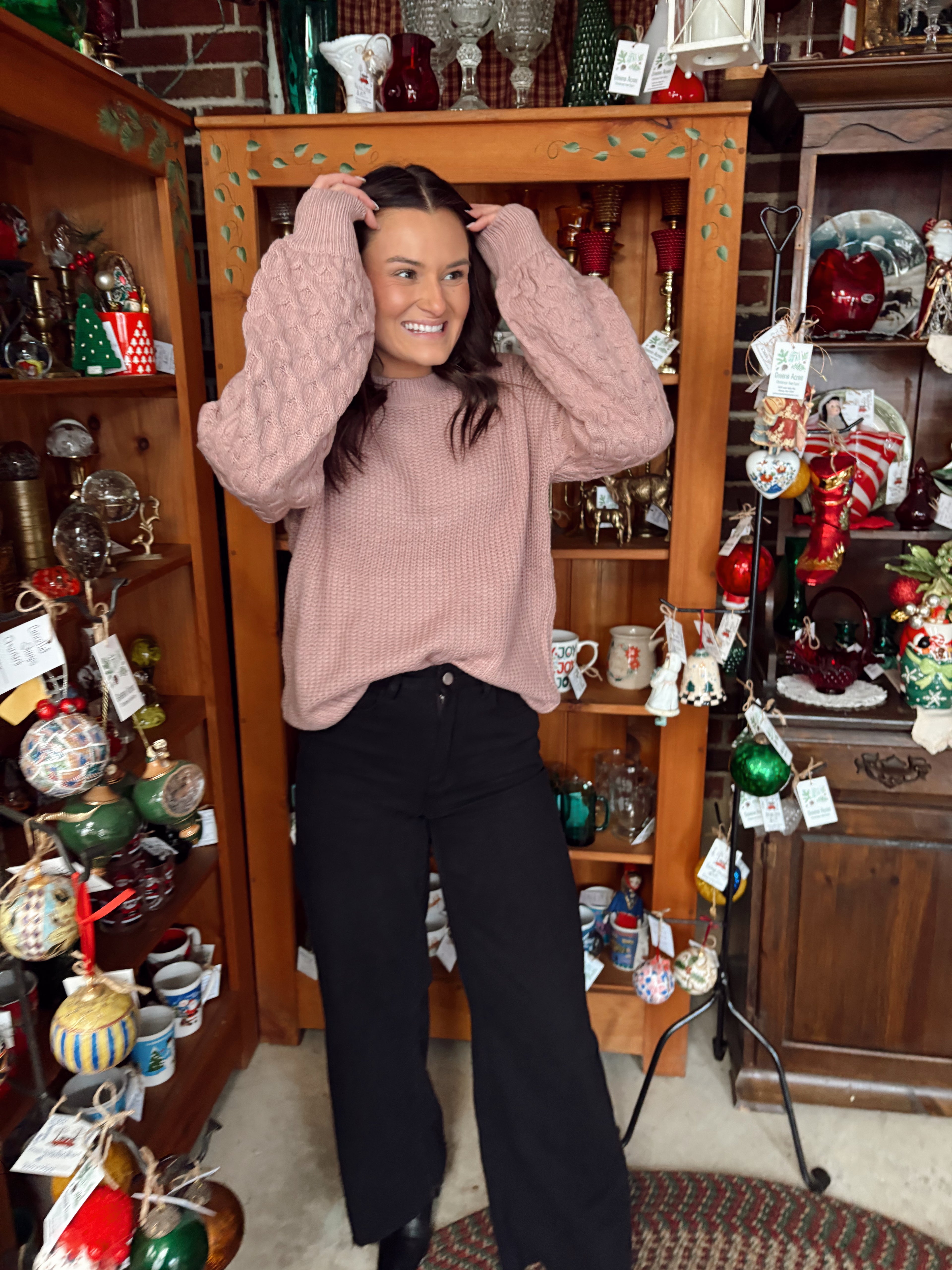 Dusty Pink Candy Cane Knit